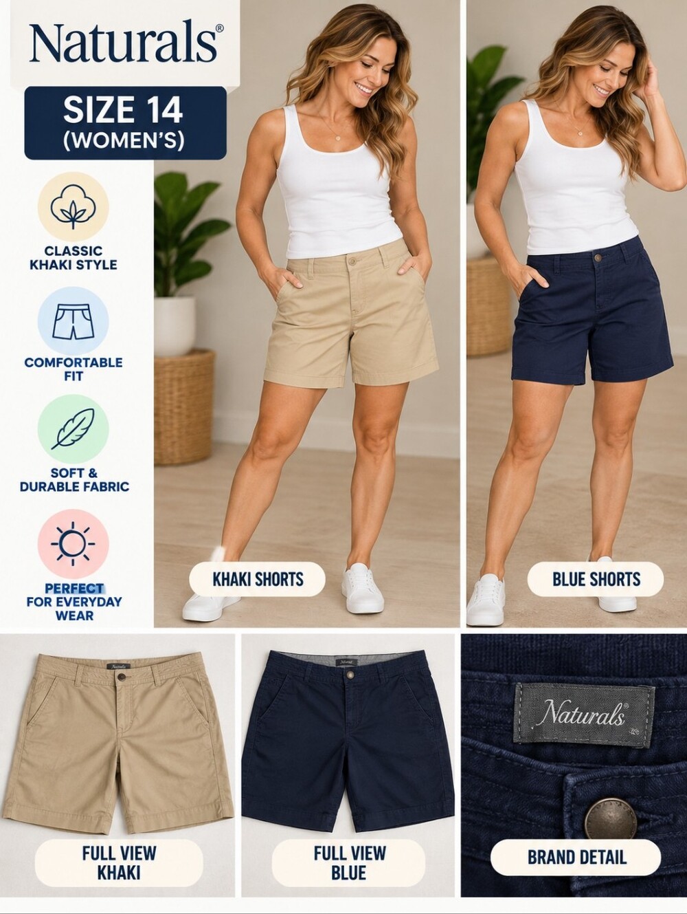 Naturals women's size 14 lot of 2 blue khaki shorts #25